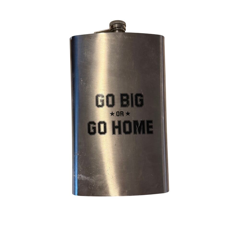 HUGE Stainless Steel U.S. Army Hip Flask | Silver | Go Big or Go Home Graphic